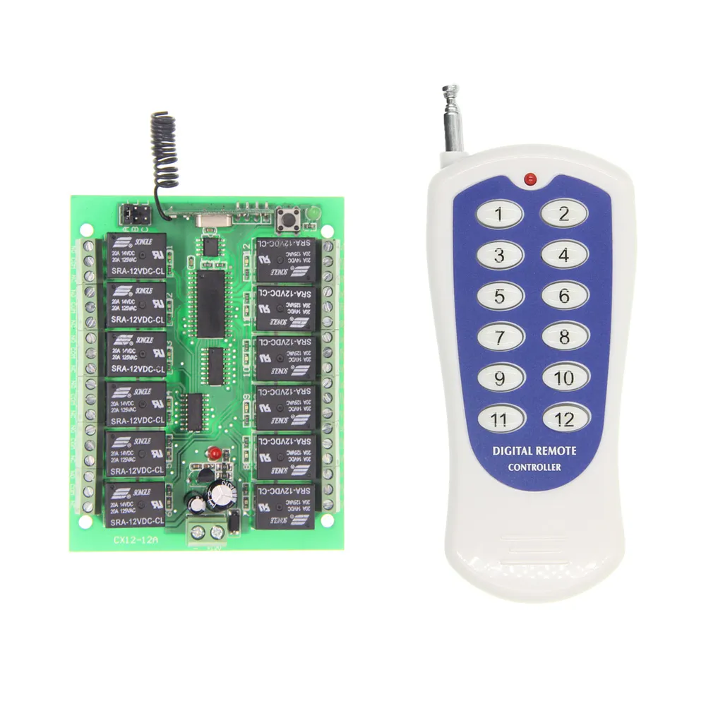 DC 12V 24V 12 CH 12CH RF Wireless Remote Control Switch System, trasmettitore e ricevitore 315/433 MHz
