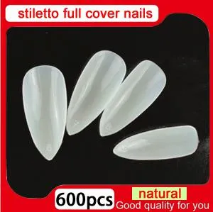 MN New salon DIY natural acrylic nail tips full cover false stiletto nails 500 pcs+100 pcs fake nail