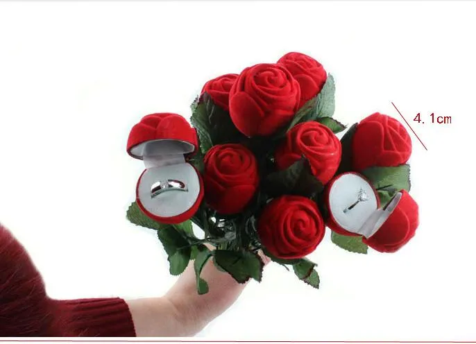 Good Beautiful and romantic Red Rose Jewelry Box Wedding Ring Gift Case Earrings Storage Display Holder G199