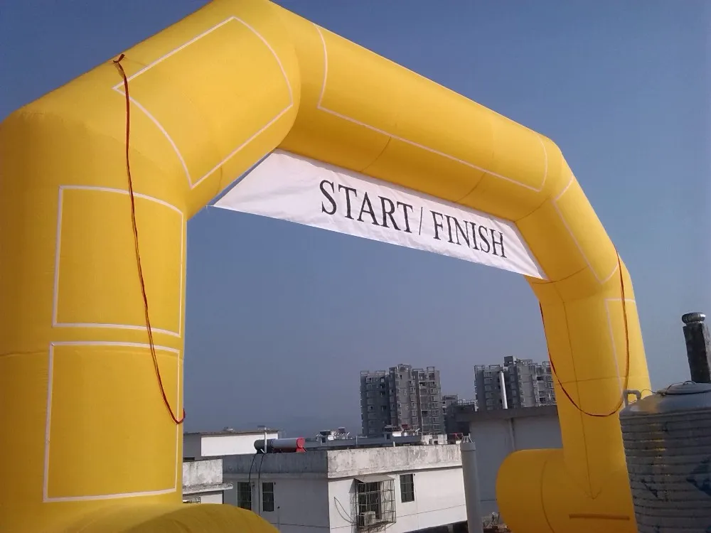 Good Quality Yellow Inflatable Arch Start Finish Line For Advertising With Removable Logo