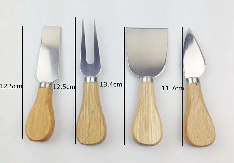 4 pièces/ensemble fromage outils utiles ensemble chêne manche couteau fourchette pelle Kit râpes pour couper cuisson Chesse plateau ensembles YA1120