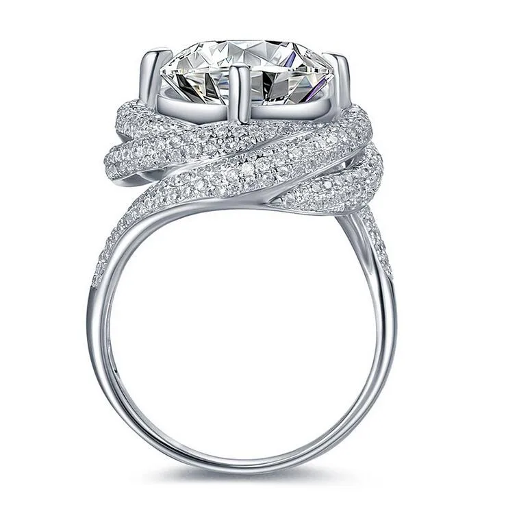 Rozmiar 5-11 Pave Ustawienie Okrągły Cut 3ct Luxury Biżuteria 925 Sterling Silver White Topaz CZ Diamond Wedding Engagement Finger Custom Pierścień Prezent