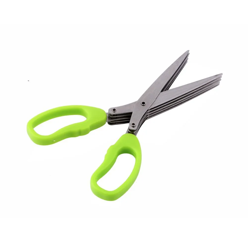 JA13 Multi-functional Stainless Steel Kitchen Knives 5 Layers Scissors Sushi Shredded Scallion Cut Herb Spices Scissors Cooking Tools