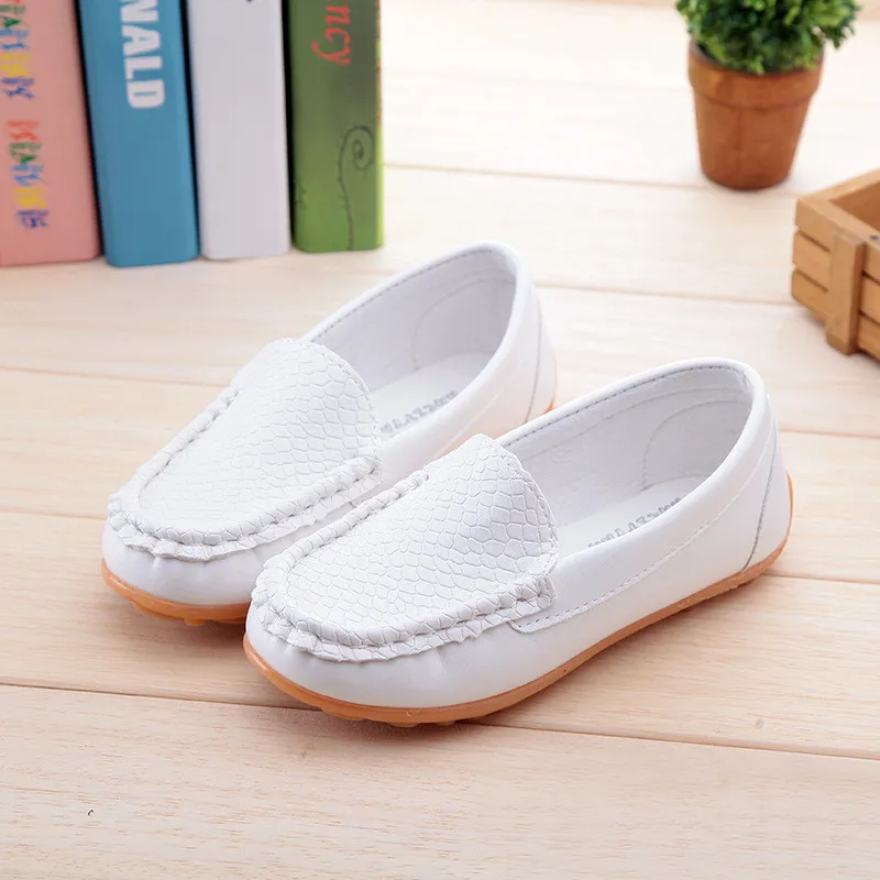 Size 21-25 Kids Boys Girls Leather Single Loafers Soft Child Sneakers Children Fashion Moccasins Casual Boat Shoes