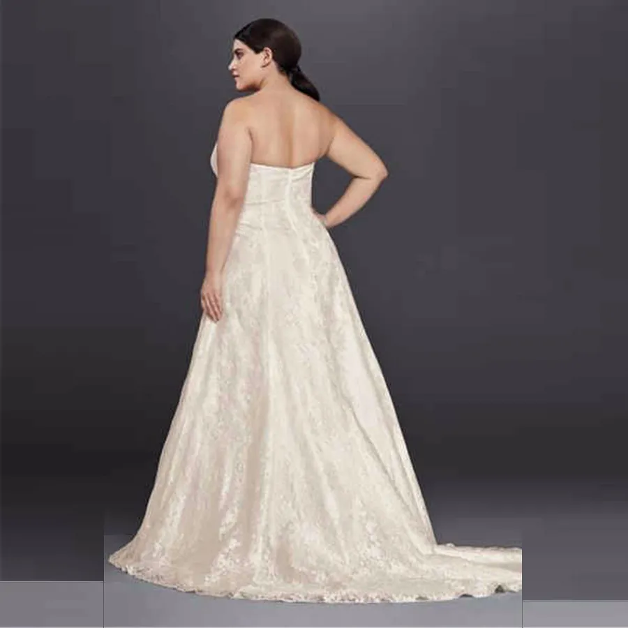 Allover Lace Plus Storlek A-Line Bröllopsklänning Sweetheart Avtagbar Beading Belt Anpassad Bridal Dresses Vestido de Noiva 9WG3805