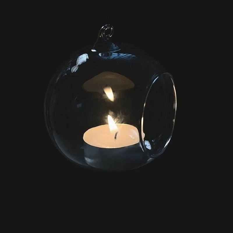 Hanging Type Spherical Glass Candle Holder For Wedding Home Furnishing Decoration Electronic Candle Optional Glass Candlestick