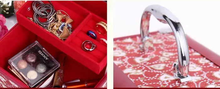 heart Mirror case Jewelry box Red for wedding ceremony Storage box Bridal Makeup Box alloy Password lock 20*15*16cm