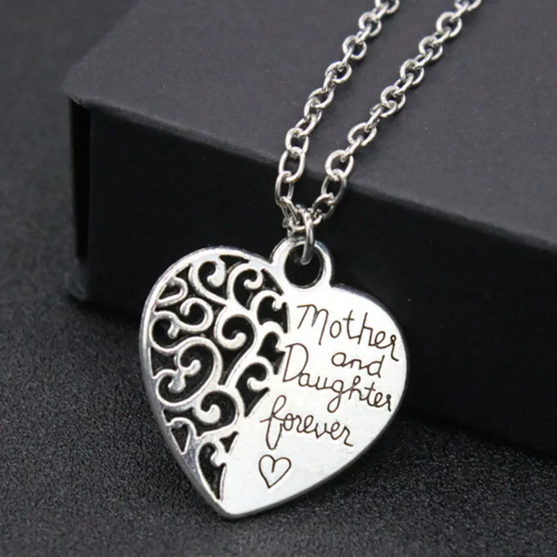 Collier mère fille pour toujours famille coeur pendentif colliers lettres argent plaqué chaîne alliage famille amour collier