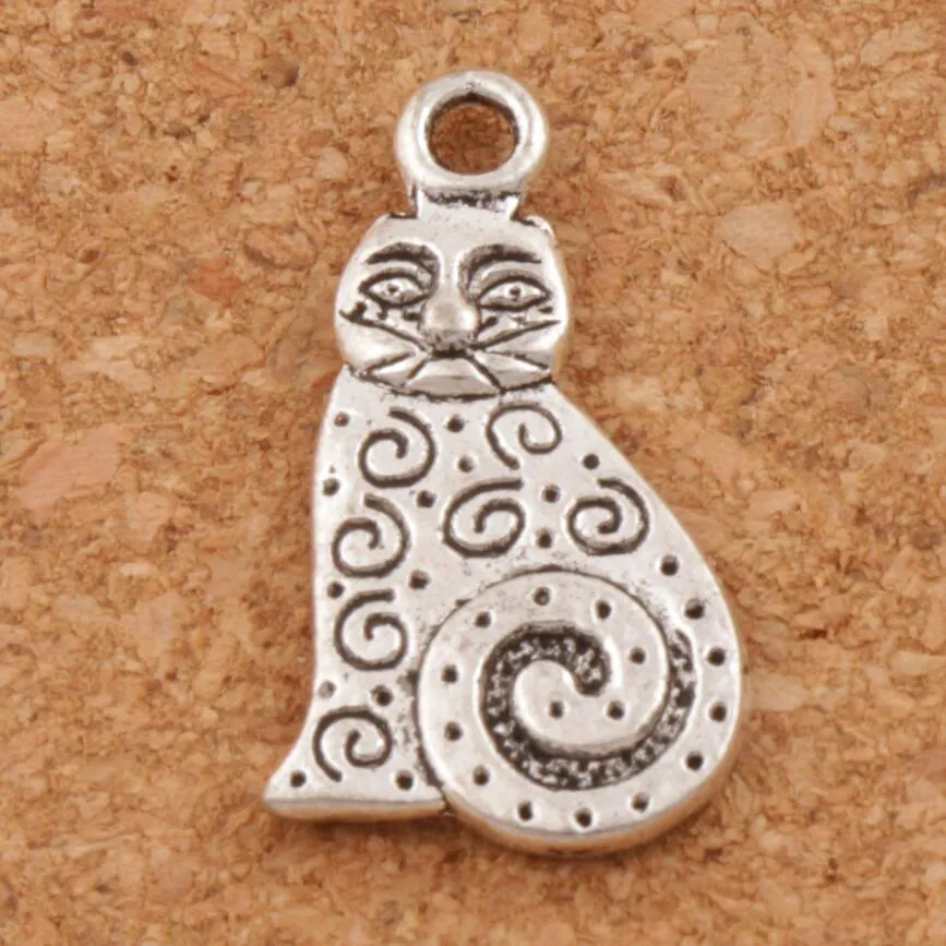 Kropki Swirl Fat Cat Charms Wisiorki 180 sztuk / partia 12x22mm Antyczne Srebrna Biżuteria DIY Fit Bransoletki Naszyjnik Kolczyki L1158