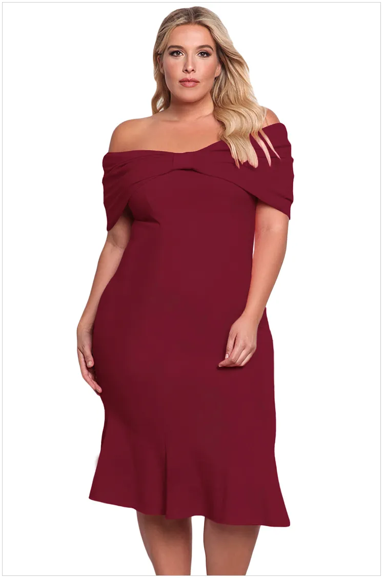 Kvinnors plus -storlek utanför axelklubben Party Plain Dresses Vestidos Storlek XL XXL XXXL DLM61633219S