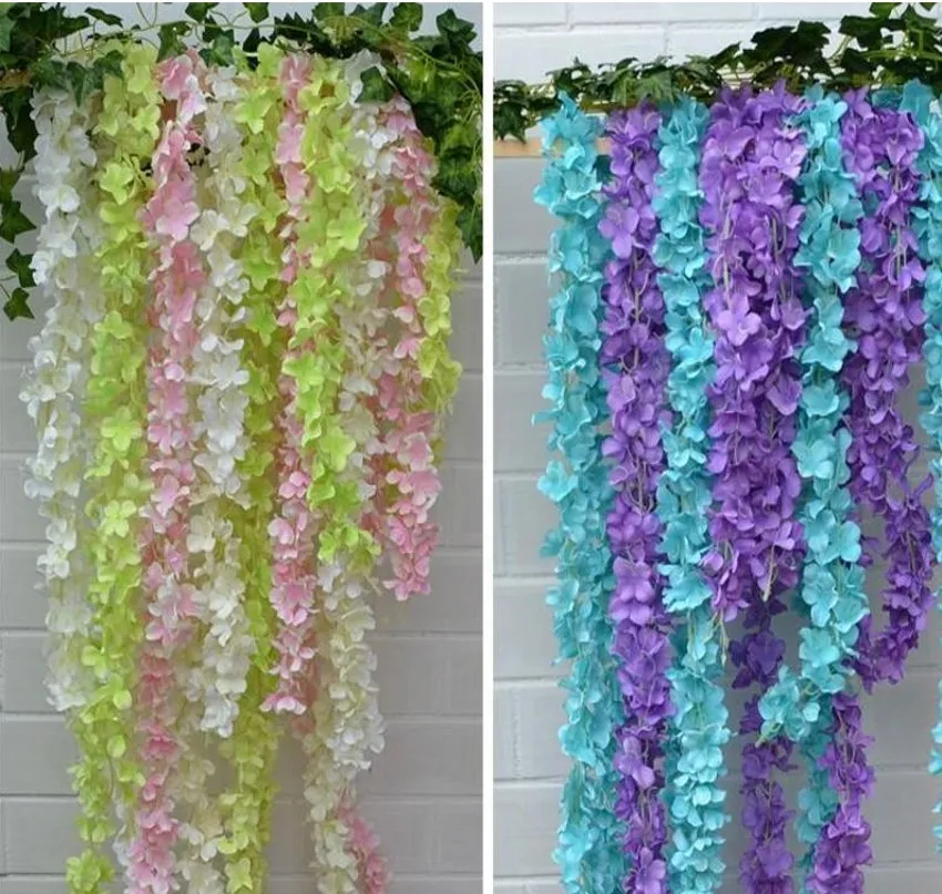 Konstgjord Hydrangea Wisteria Flower DIY Simulation Wedding Arch Door Home Wall Hängande Garland För Bröllop Garden Dekoration