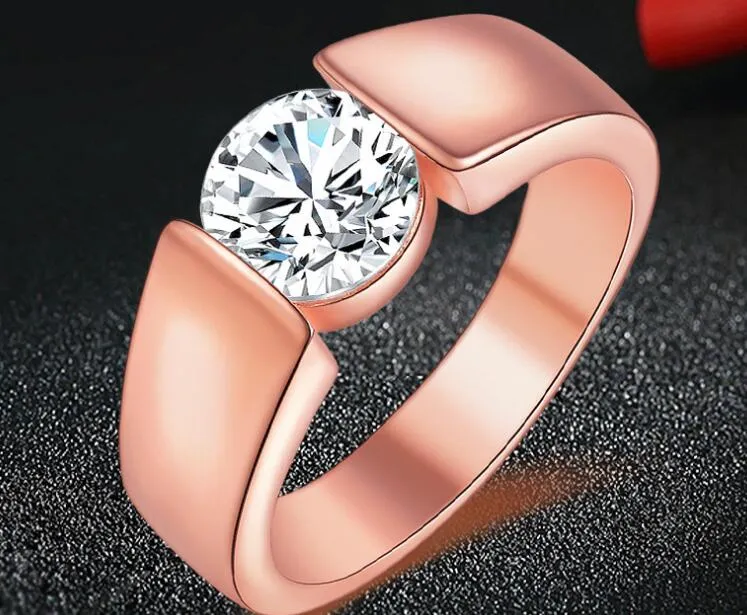 bellissima principessa gioielli placcatura in argento sterling 925 oro rosa cristallo anello di diamanti zircone lussuoso anello nuziale misura US6 / 7/8/9/10