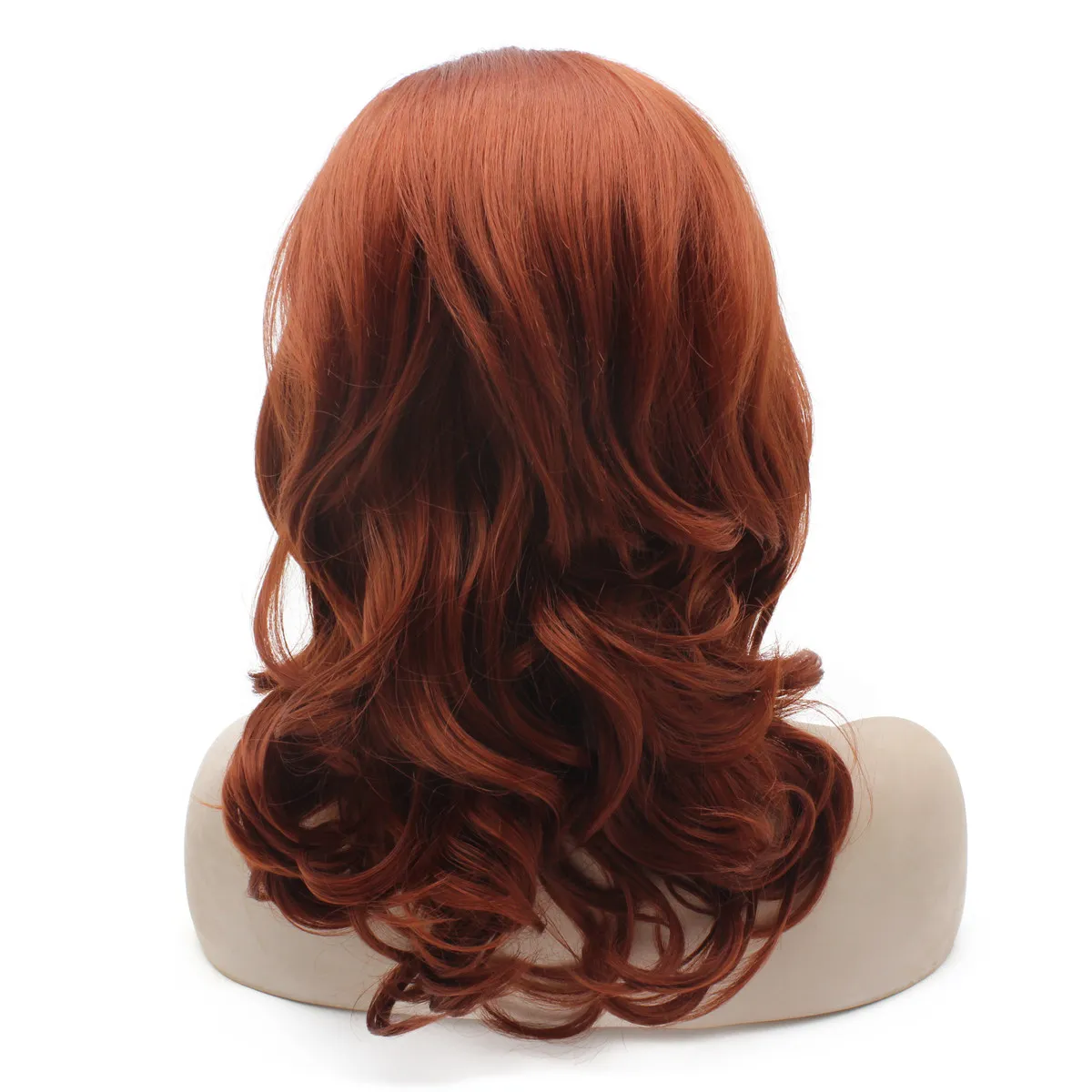 16inch Burgundy röd axel längd Vågig värmevänlig fiber hår spets fram syntetisk peruk