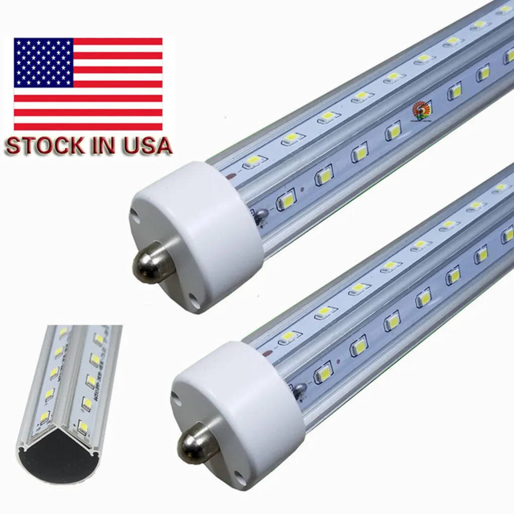 8ft LED-rör FA8 Single Pin V-formade T8 LED-ljusrör Varma vita kalla vita 8 fot svalare lampor AC 110-240V