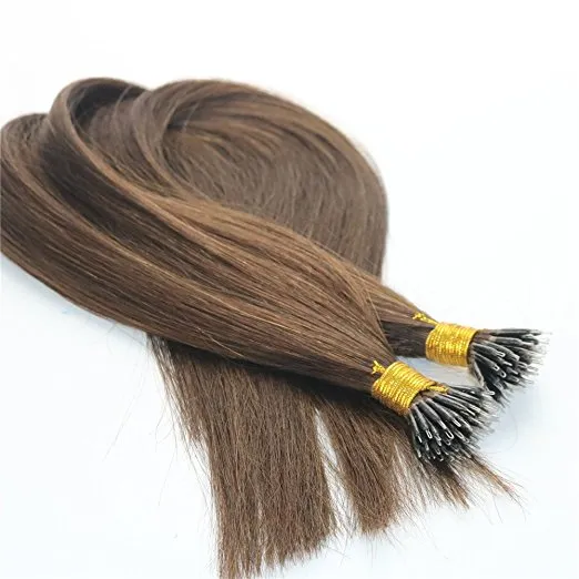 ナノリングと1g / str 100gケラチンの人間の髪の延長＃4褐色のナノリングループレミーの髪の伸び