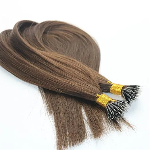 1g / str 100g Keratina Extensiones de Cabello Humano con Anillos Nano # marrón Nano Anillo Loop Remy Extensiones de Cabello