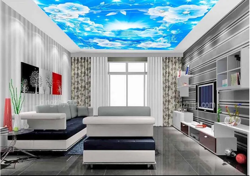 3d murais de teto papel de parede personalizado mural céu Azul flores 3d murais de parede papel de parede para sala de estar papéis de parede pintura de decoração para casa