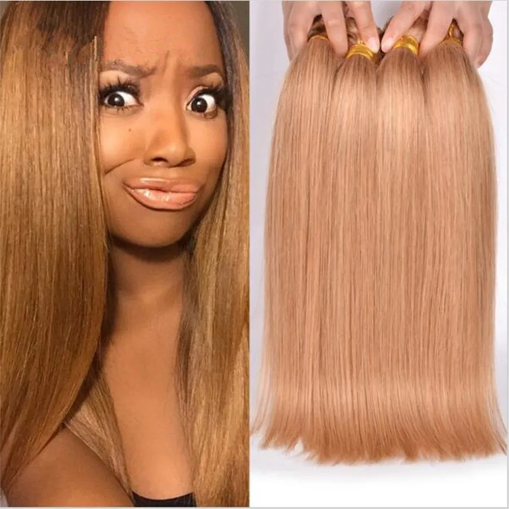 Brazylijska jedwabista prosta # 27 jasnobrązowe ludzkie włosy Wefts Honey Blonde Bundles Oferty 4 sztuk Brazylijski Dziewiczy Human Włoski Rozszerzenia