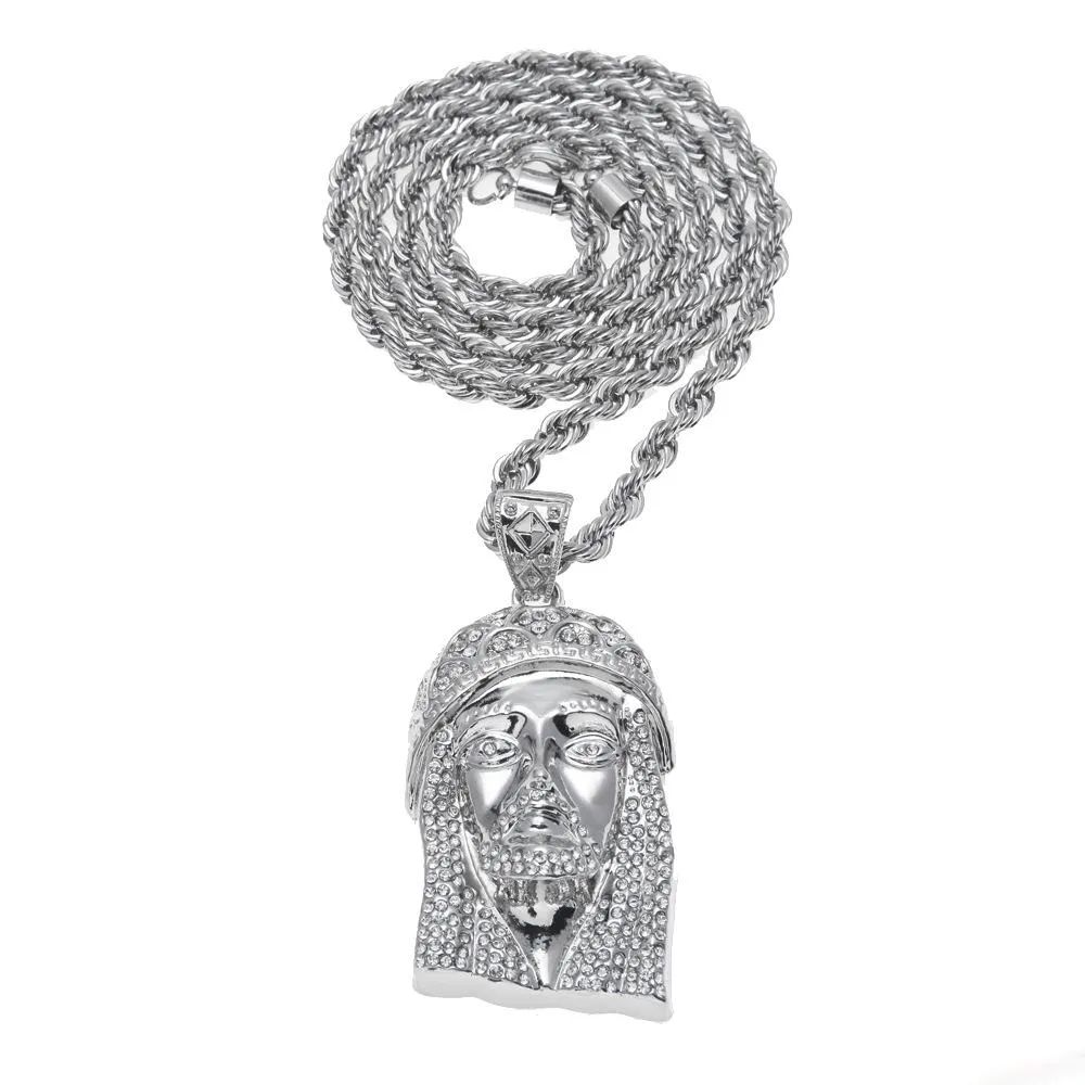 18K Plaqué Or JÉSUS Christ Pièce Tête Visage Hip Hop Pendentif Collier Charme Chaîne Pour Hommes et Femmes À La Mode Vacances Accessoires