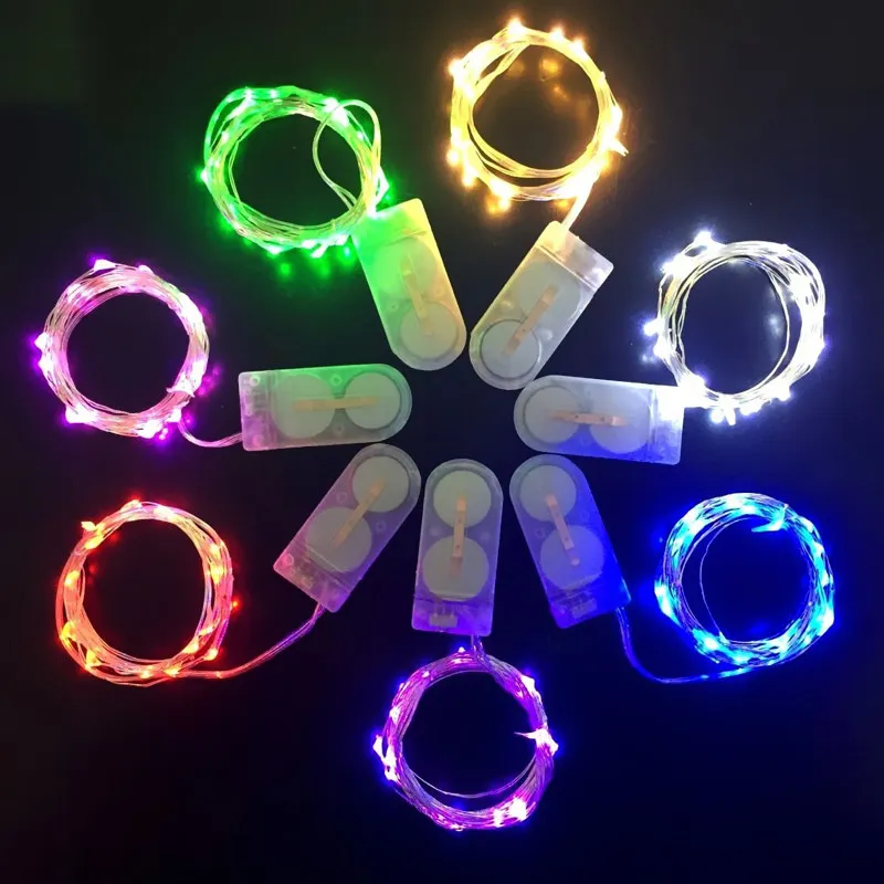 Luz LED Light 1m 2m 3m Lámparas decorativas Pequeñas luces de cobre de alambre plateado de batería para la fiesta de Halloween de Navidad