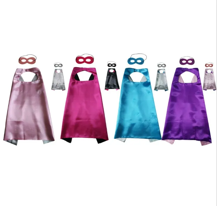 Cape et masque double couche avec 2 couleurs différentes côté 70 * 70cm Capes pour enfants Noël Halloween Cosplay vêtements personnalisés 11 couleurs