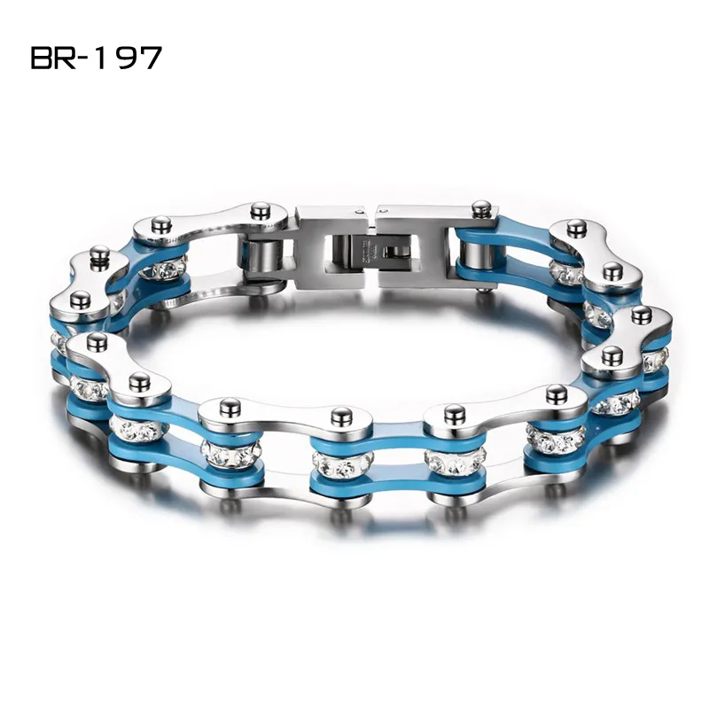 Aço inoxidável masculino feminino correntes de bicicleta de motor pulseira punho pulseiras punk jóias motocicletas cinta rendas na moda strass pulsera