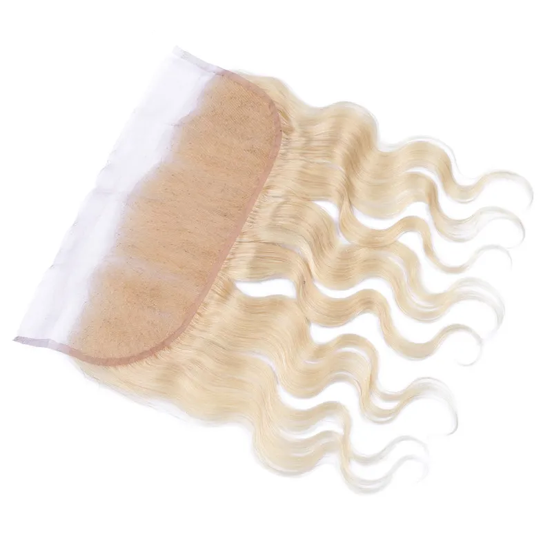 Virgin Peruvian Body Wave Blonde Human Hair Weaves with Lace Frontal Closure 13x4 Pure #3Bundles with Full Lace Frontal
