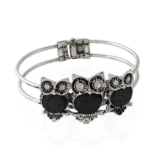 Bästa gåva Explosiv Retro vind Turkos Imitation Thai Silver Owl Armband FB269 Mix Beställ 20 stycken Många Charm Armband