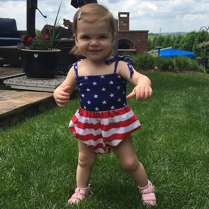 Nyfödd baby flicka romer huvudband uppsättning sommar ärmlös United States flagga spädbarn baby kläder toddler jumpsuit barn kläder outfit