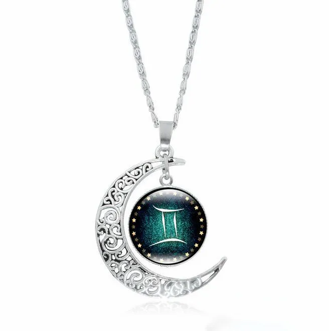 12 Signes Du Zodiaque Colliers Rétro Douze Constellations Cabochon Verre Temps Gem Lune Pendentif Colliers Livraison Gratuite