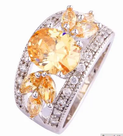 Handmade Fashion Champagne Morganite Silver Ring Size 7 8 9 10 11 12 plated Jewelry women wholesale