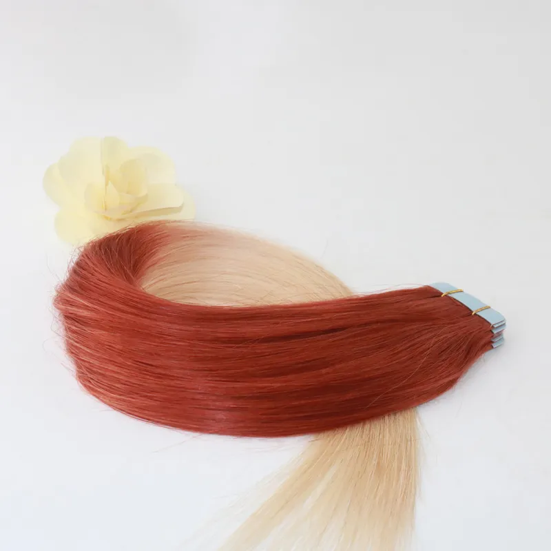 Ombre Human Hair Extensions of Tape Ombre Hair Color #3 Fading to #613 Skin Weft Remy Human Hair 50g Package
