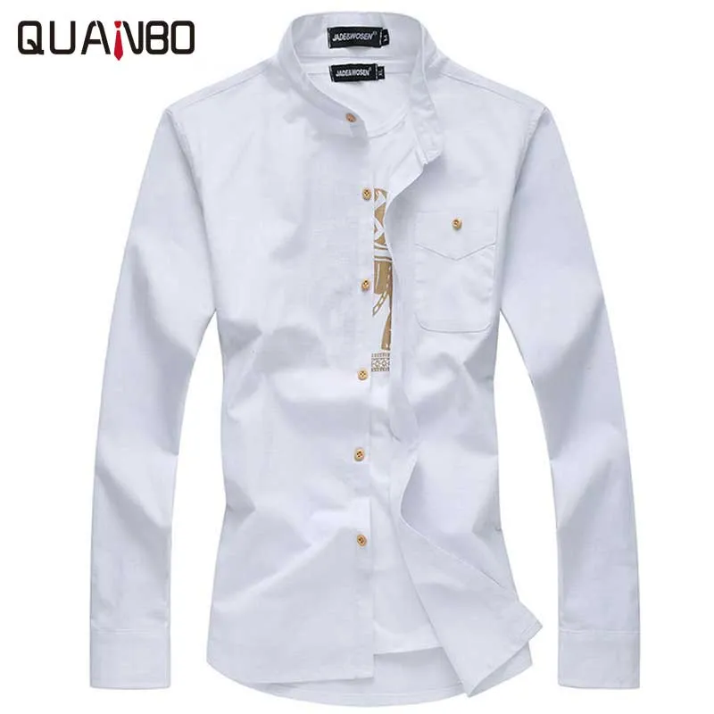 Venta al por mayor- Camisas de hombre casual 2017 Nueva moda camisa blanca Camisa de manga larga para hombre Camisas de lino ajustadas para hombre Camisas de negocios Tallas grandes 6xl