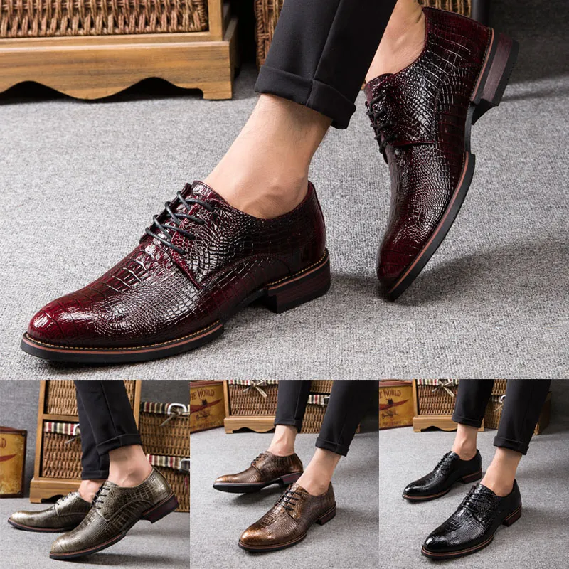 Imitation peau de crocodile Vintage Design hommes chaussures en cuir décontractées hommes chaussures en cuir habillées (noir, marron, vin rouge, bronze)