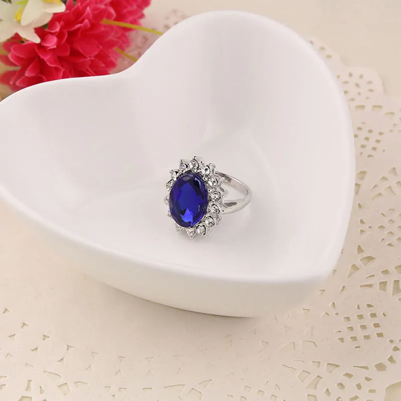 Groothandel-luxe British Kate Princess Diana William Engagement Bruiloft Blue Sapphire Ring Set Pure Solid 