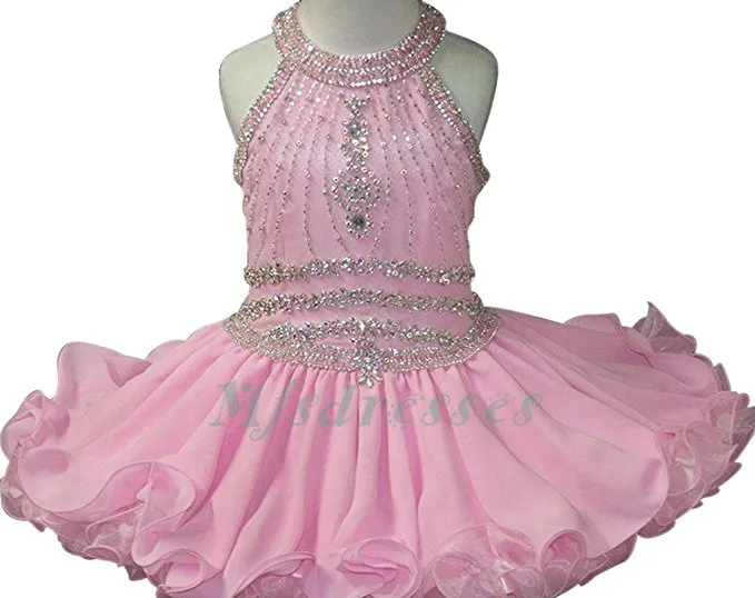 2017 Cute Halter Short Ball Gowns Girls Pageant Dresses Flower Girl