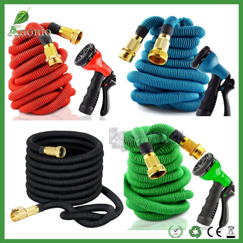 25FT 50FT 75FT 100FT Expandable Garden Watering Hose Flexible Pipe With Spray Nozzle Copper Connector Washing Car Pet Bath Hoses EU US