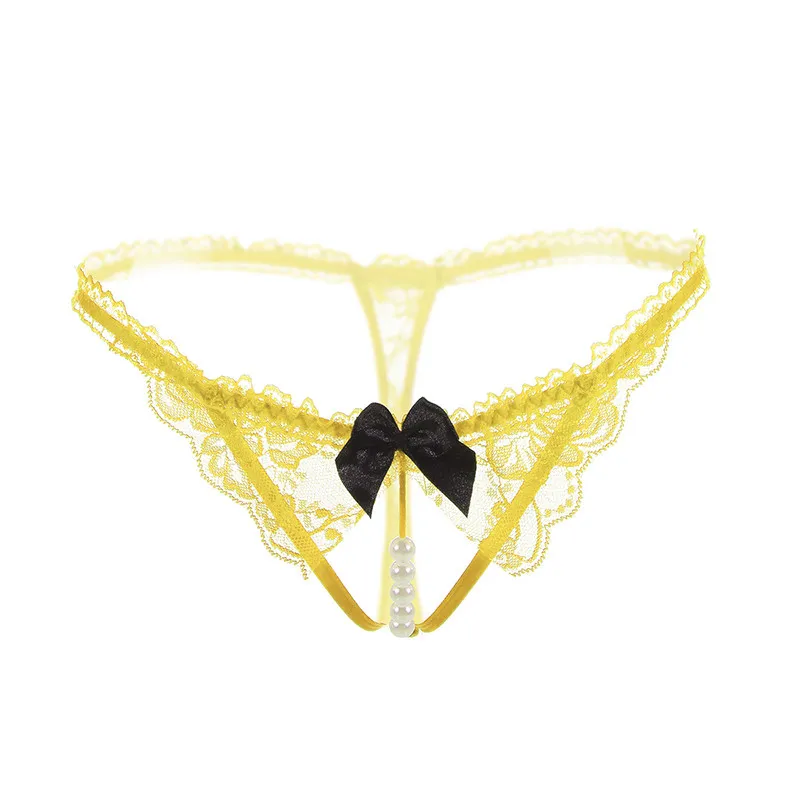 Sexy femmes G-Strings érotique dentelle G-String tongs nœud papillon taille Ultra basse exposer bout à bout fleurs Ultra-mince string sous-vêtement respirant