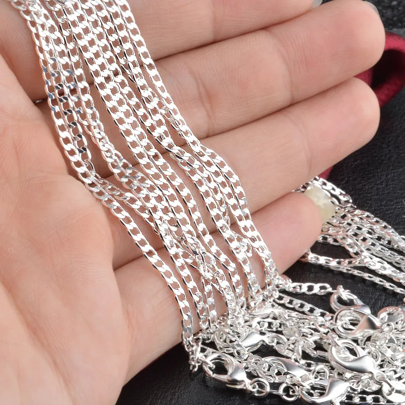 Man woman Necklace 925 silver plating 2mm Sideways chain Necklace 16inch/18inch/20inch/22inch/24inch/26inch/28inch/30inch