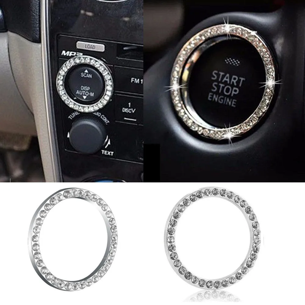 2017 سيارة suv بلينغ الديكور الاكسسوارات 40 ملليمتر قطر زر ابدأ التبديل الفضة خاتم الماس الساخن شحن مجاني