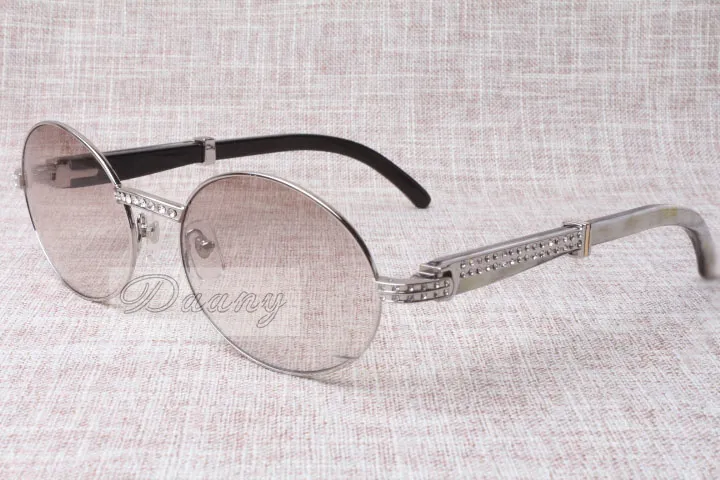 High-end Round Diamond Solglasögon 7550178 Naturlig svartvitt Vinkel Spectacle Frame Solglasögon Män Kvinna Glasögon Storlek: 57-22-135mm