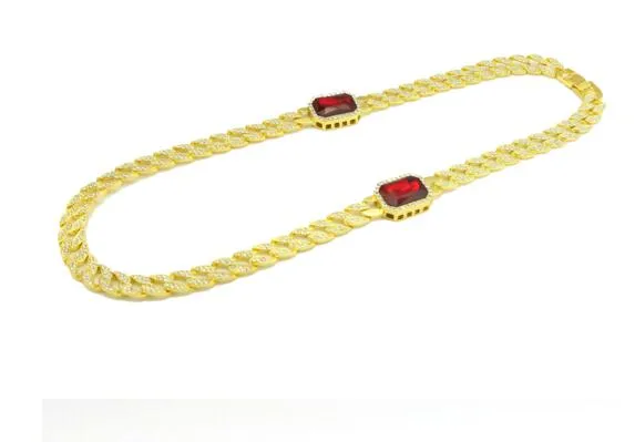 Collar de aleación de diamantes de rubí con 2 diamantes de hip-hop para hombre