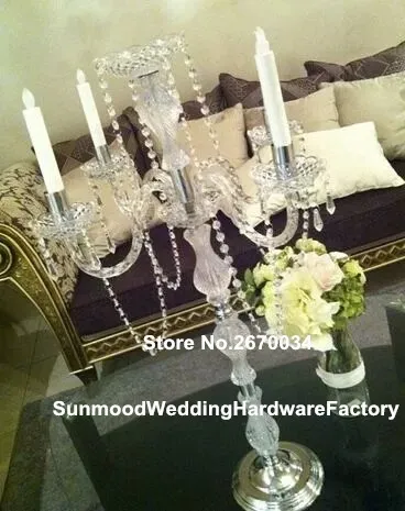 Candelabro suporte de flor, peças centrais de candelabro de cristal acrílico para decoração de festa de casamento