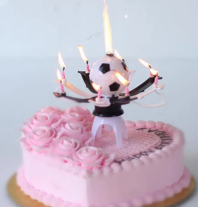 Musical Candle Rotating Spin Trophy Football Soccer Birthday