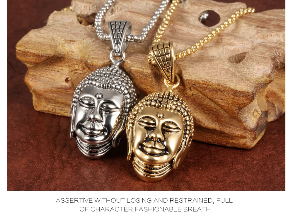 Collier pendentif bouddha en or/argent, bijoux en acier inoxydable pour hommes, cadeaux avec chaîne gratuite, chaîne Rolo 22 ''* 3MM