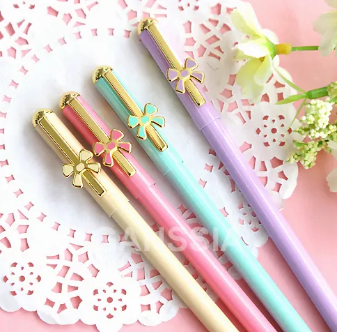 Wholesale-Kawaii metal series gel pen 0.5mm Candy color style pens Office accessories School girl gift stationery supplies (ss-1255)