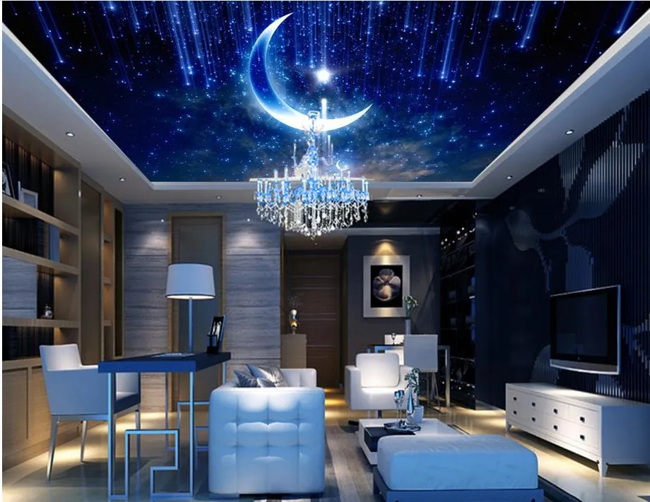 Personalizado luxo 3d papel de parede para tetos Sonho céu lua não tecido 3d murais de teto papel de parede europeu