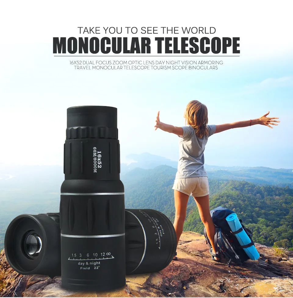 Outdoor monokularowe teleskopy noktowizyjne 16x52 Podwójne ognisko Omoom Optic Lens Travel Turystyka Turystyka monokularowa Zakres turystyki Bino4781794