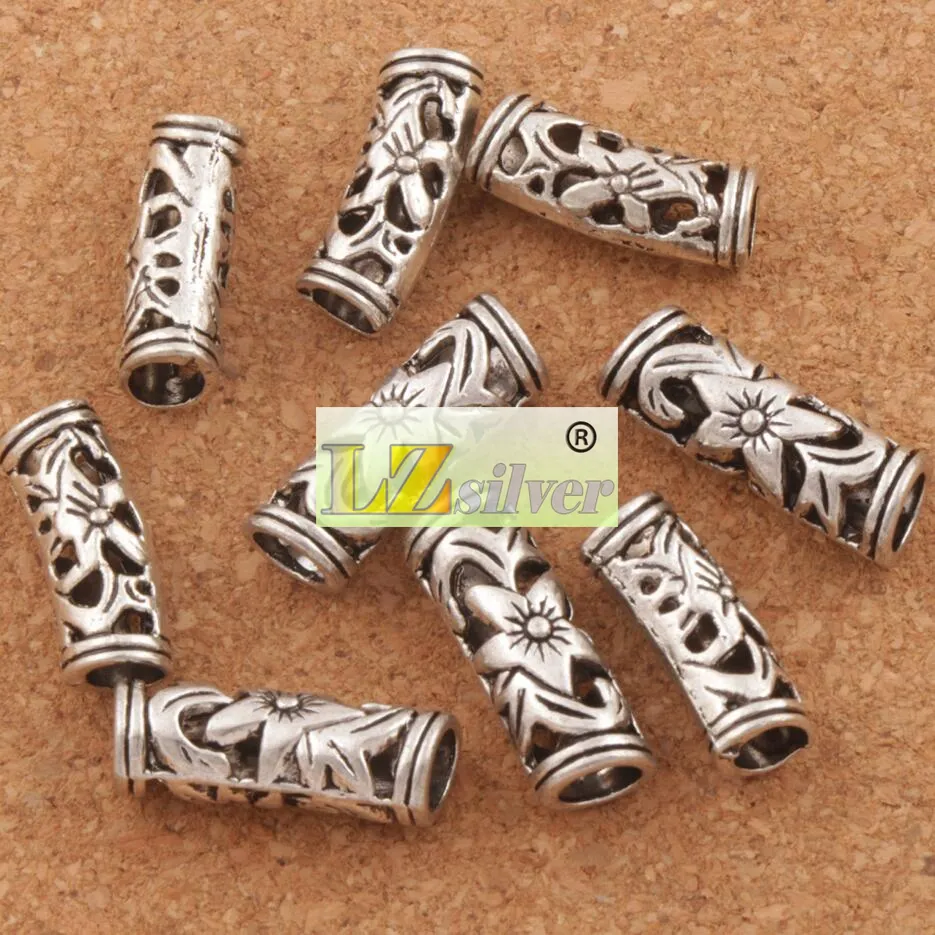 Stopowa Hollow Lily Kwiat Tube Spacer Big Hole Luźne Koraliki 120 sztuk / partia Tybetański Silver Fit Europejska Bransoletka 22x7mm L1407