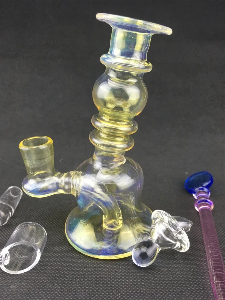 Light Yellow, glass hookah, oil rig pipe, carta recycler 14mm joint, welcome to order